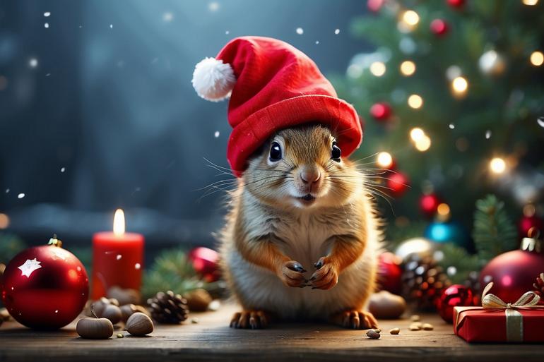 Leonardo_Diffusion_XL_Baby_1squirrel_with_Christmas_hat_surroun_0