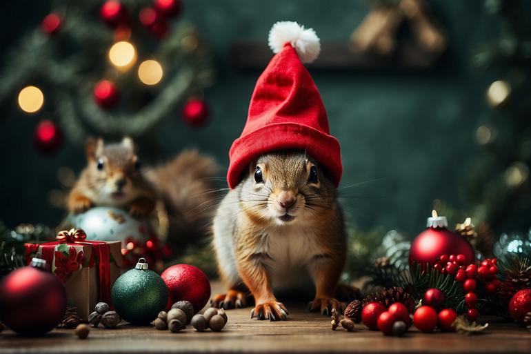 Leonardo_Diffusion_XL_Baby_squirrel_with_Christmas_hat_surroun_0