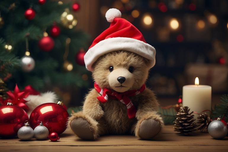 Leonardo_Diffusion1_XL_Baby_Teddybear_with_Christmas_hat_surrou_2