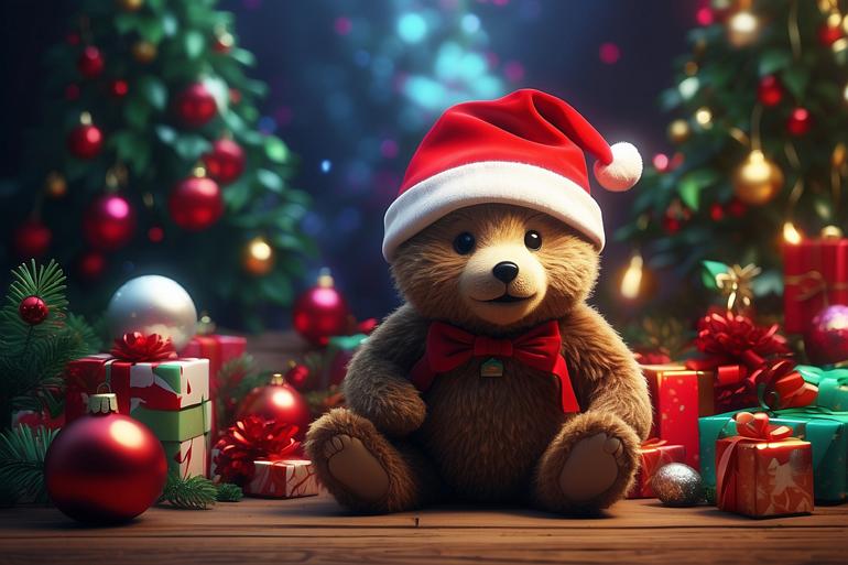Leonardo_Diffusion_XL_Baby_Teddybear_with_Christmas_hat_surrou_0
