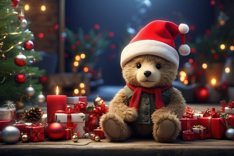 Leonardo_Diffusion_XL_Baby_Teddybear_with_Christmas_hat_surrou_1