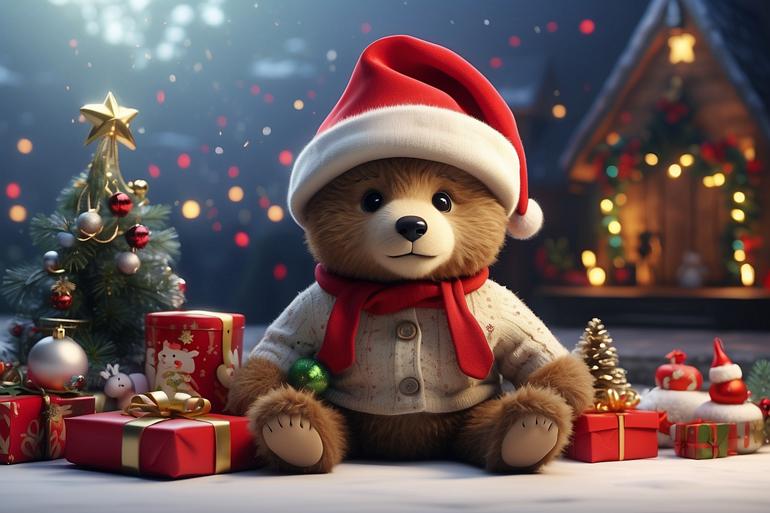Leonardo_Diffusion_XL_Baby_Teddybear_with_Christmas_hat_surrou_2